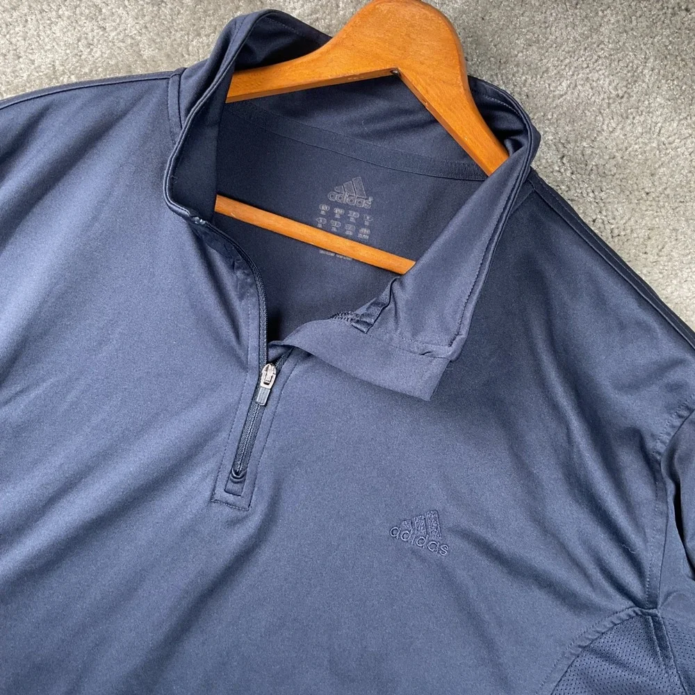 Adidas 1/4 Zip Pullover large ( see measurements) Mens Navy Blue Mesh Panels